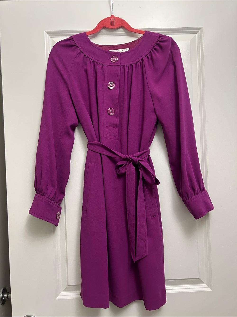 EUC Trina Turk Purple Button-Front Belted Dress